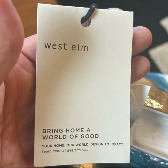 NWT West Elm Art Deco Pillow.  Blue, Gold, Red with White Background. Metallic - Picture 14 of 15